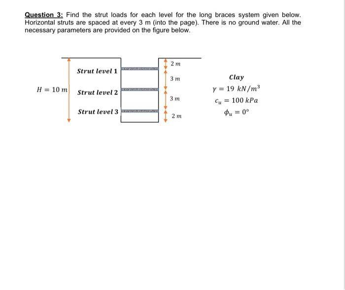 Question 3 Find The Strut Loads For Each Level For The Long Braces System Given Below Horizontal Struts Are Spaced At 1