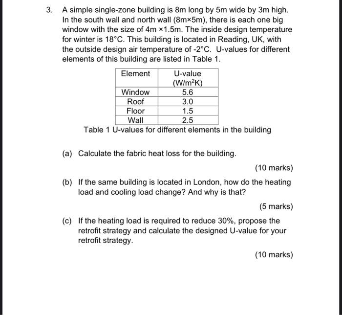 3 A Simple Single Zone Building Is 8m Long By 5m Wide By 3m High In The South Wall And North Wall 8mx5m There Is Ea 1
