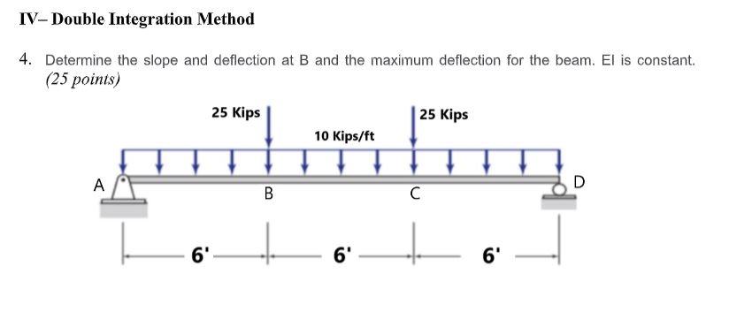 Iv Double Integration Method 4 Determine The Slope And Deflection At B And The Maximum Deflection For The Beam El Is 1