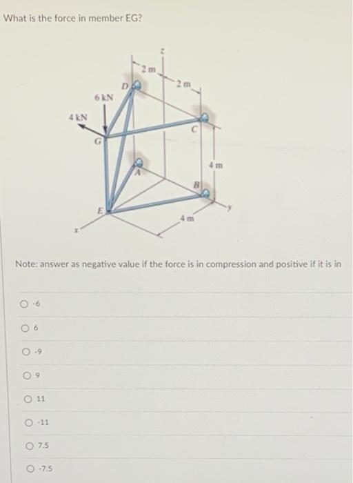 What Is The Force In Member Eg 2 M 6 Kn 4 Kn Note Answer As Negative Value If The Force Is In Compression And Positive 1