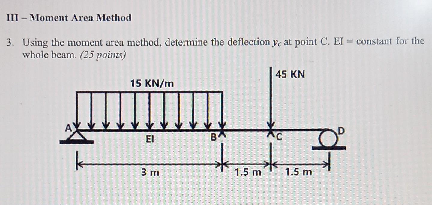 Ii Moment Area Method 3 Using The Moment Area Method Determine The Deflection Yc At Point C Ei Constant For The W 1