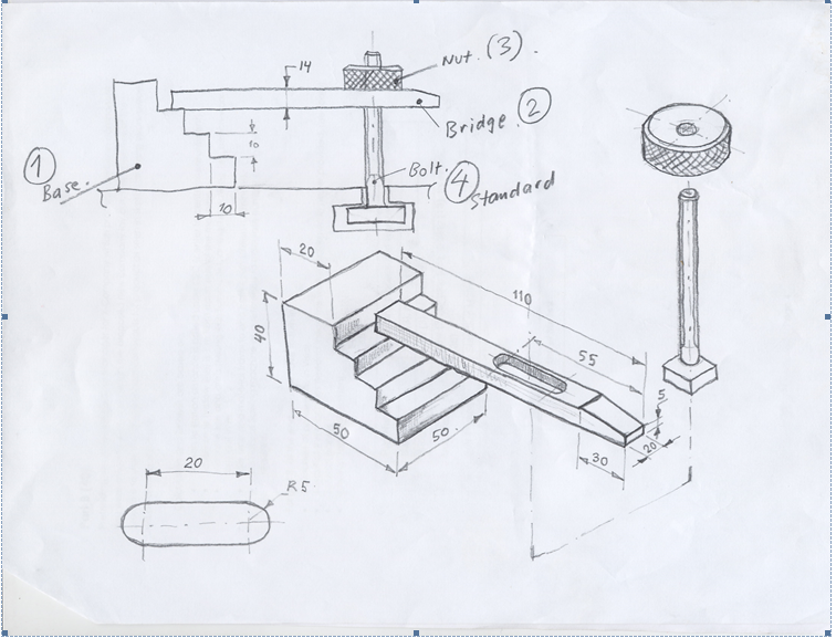 You Are Given Clamping Mechanism Drawing That Consists Of Base 1 Bridge 2 Nut 3 And Bolt 4 Draw 3 Views Of P 2