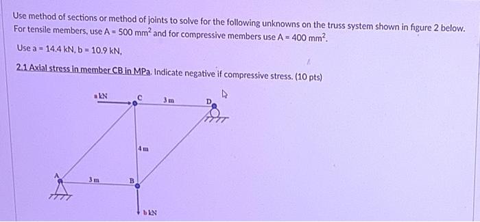 Use Method Of Sections Or Method Of Joints To Solve For The Following Unknowns On The Truss System Shown In Figure 2 Bel 1