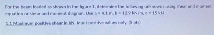 For The Beam Loaded As Shown In The Figure 1 Determine The Following Unknowns Using Shear And Moment Equation Or Shear 1