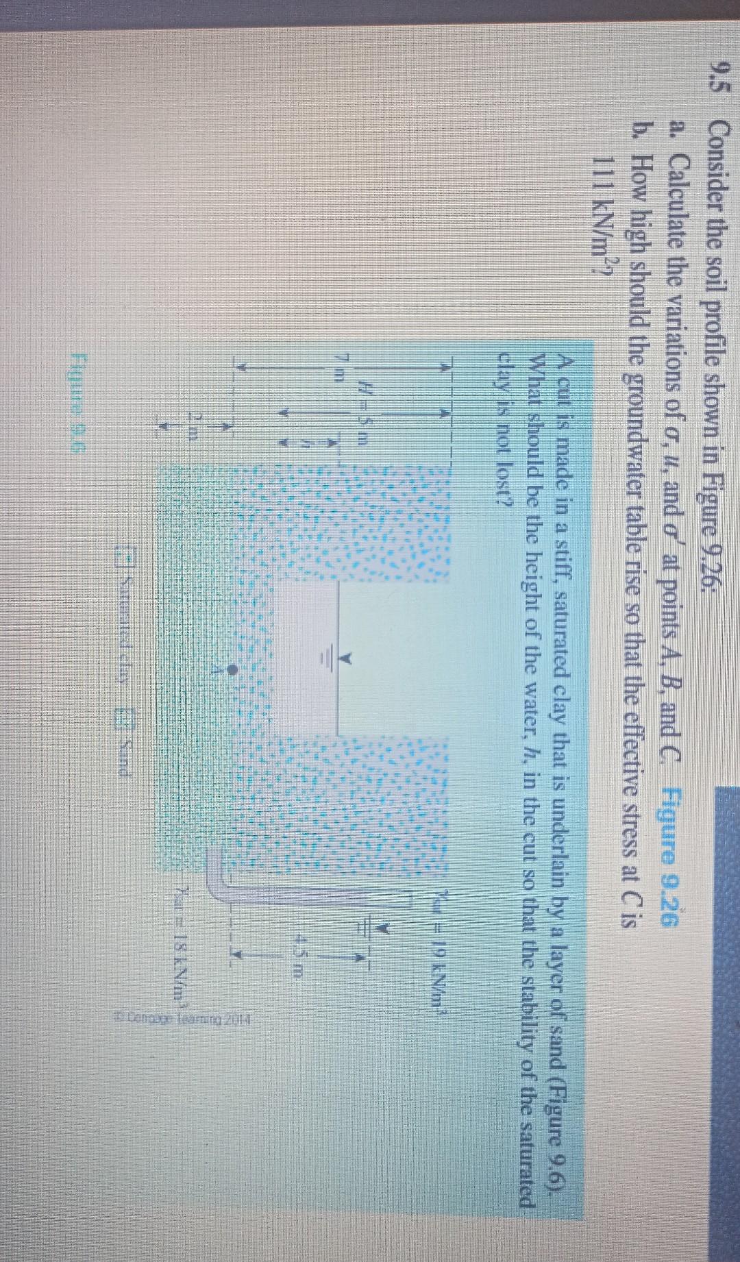 9 5 Consider The Soil Profile Shown In Figure 9 26 A Calculate The Variations Of O U And O At Points A B And C 1