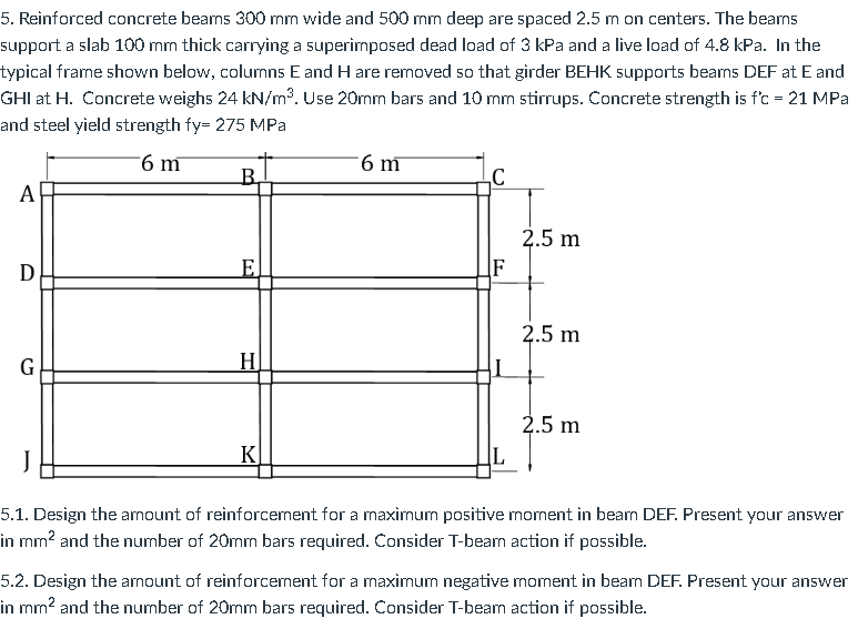 O 5 Reinforced Concrete Beams 300 Mm Wide And 500 Mm Deep Are Spaced 2 5 M On Centers The Beams Support A Slab 100 M 1