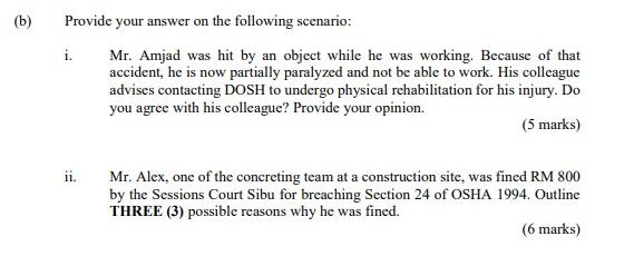 B Provide Your Answer On The Following Scenario I Mr Amjad Was Hit By An Object While He Was Working Because Of Th 1