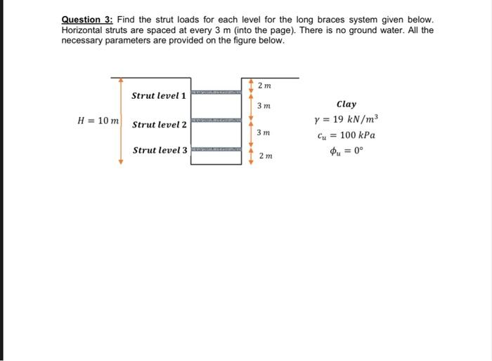 Question 3 Find The Strut Loads For Each Level For The Long Braces System Given Below Horizontal Struts Are Spaced At 1