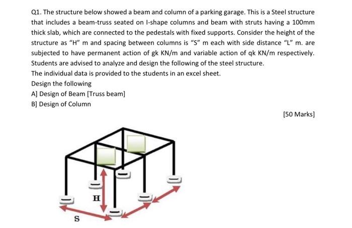 Q1 The Structure Below Showed A Beam And Column Of A Parking Garage This Is A Steel Structure That Includes A Beam Tru 1
