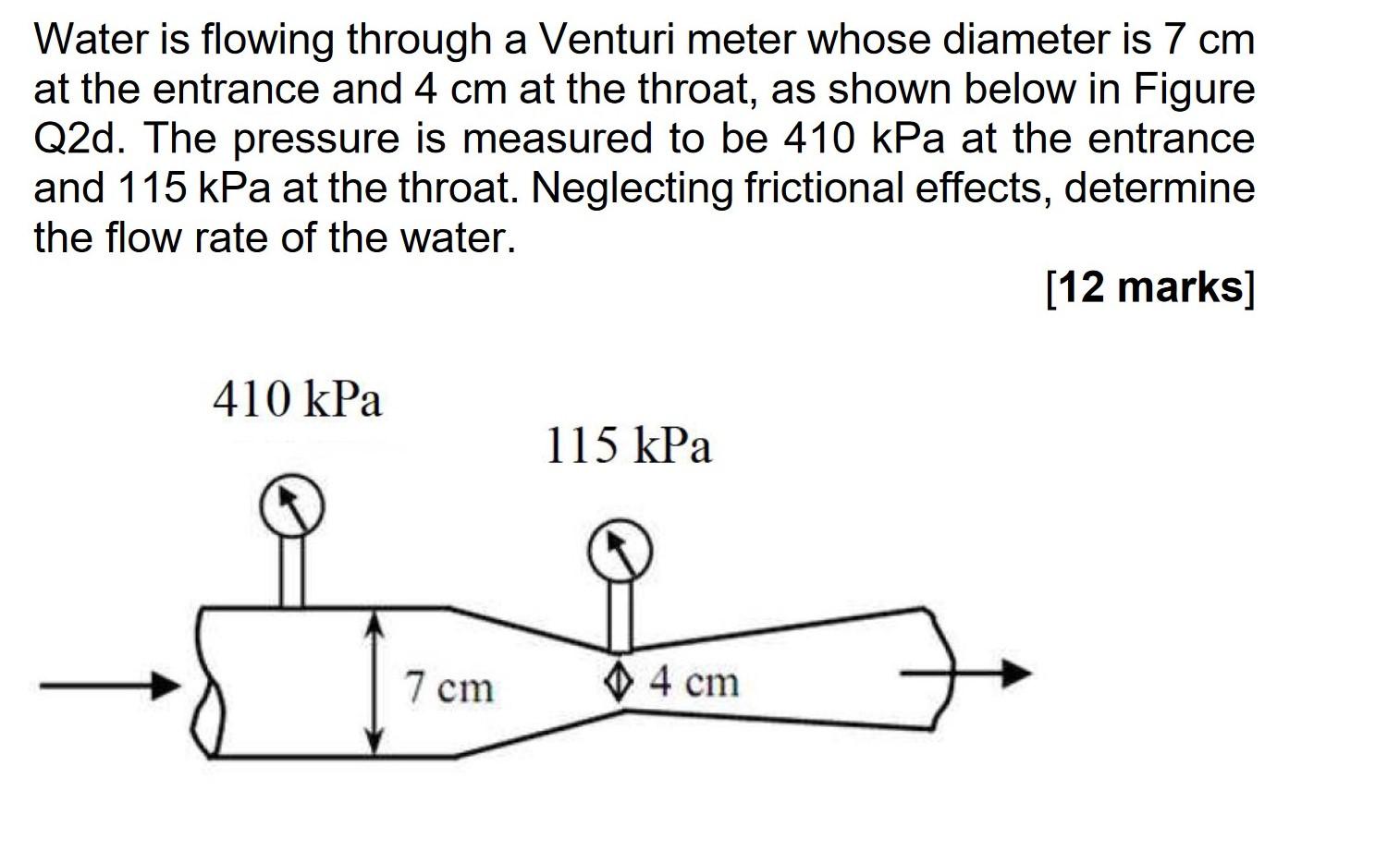 Water Is Flowing Through A Venturi Meter Whose Diameter Is 7 Cm At The Entrance And 4 Cm At The Throat As Shown Below I 1
