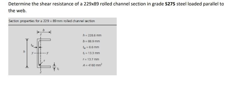 Determine The Shear Resistance Of A 229x89 Rolled Channel Section In Grade S275 Steel Loaded Parallel To The Web Sectio 1