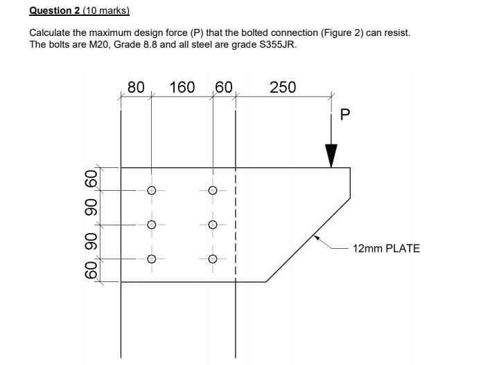 Question 3 10 Marks Calculate The Maximum Design Force P That The Connection Fig 3 Can Resist All Steel Is Grade 3