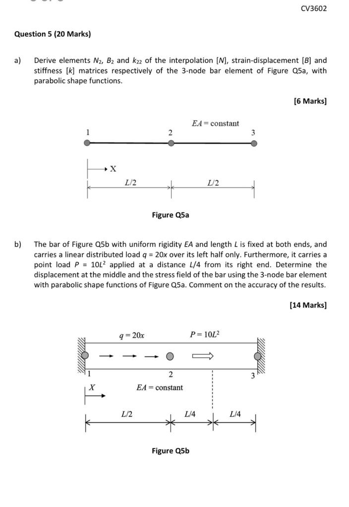 Cv3602 Question 5 20 Marks A Derive Elements N2 B2 And K22 Of The Interpolation N Strain Displacement B And Sti 1