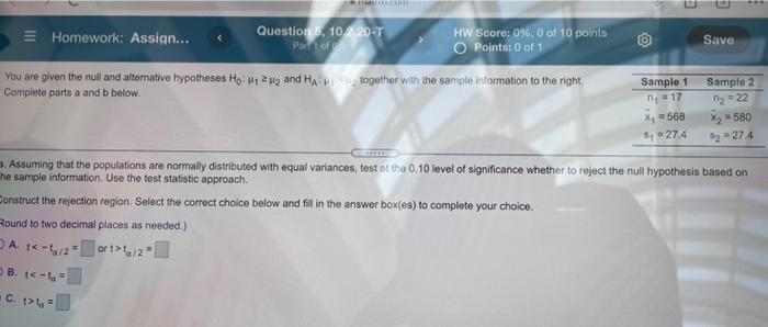 Homework Assign Question 6 10 2 20 T Parrio Hw Score 096 0 Of 10 Points O Points 0 Of 1 Save You Are Given The N 1