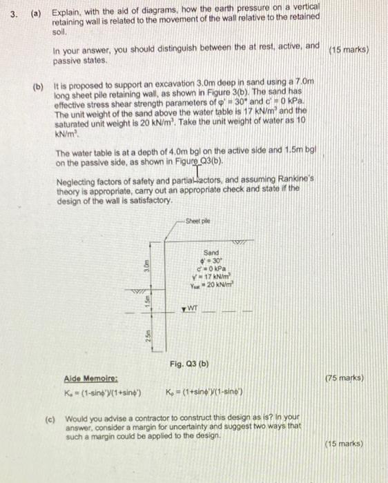 3 A Explain With The Aid Of Diagrams How The Earth Pressure On A Vertical Retaining Wall Is Related To The Movement 1