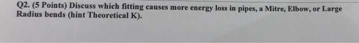 Q1 5 Points List 4 Reasons For Using Weirs In Channels Q2 5 Points Discuss Which Fitting Causes More Energy Los 2