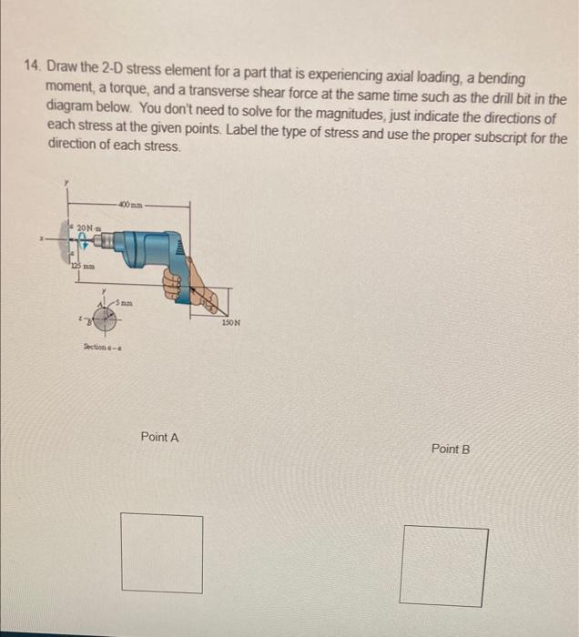 14 Draw The 2 D Stress Element For A Part That Is Experiencing Axial Loading A Bending Moment A Torque And A Transve 1