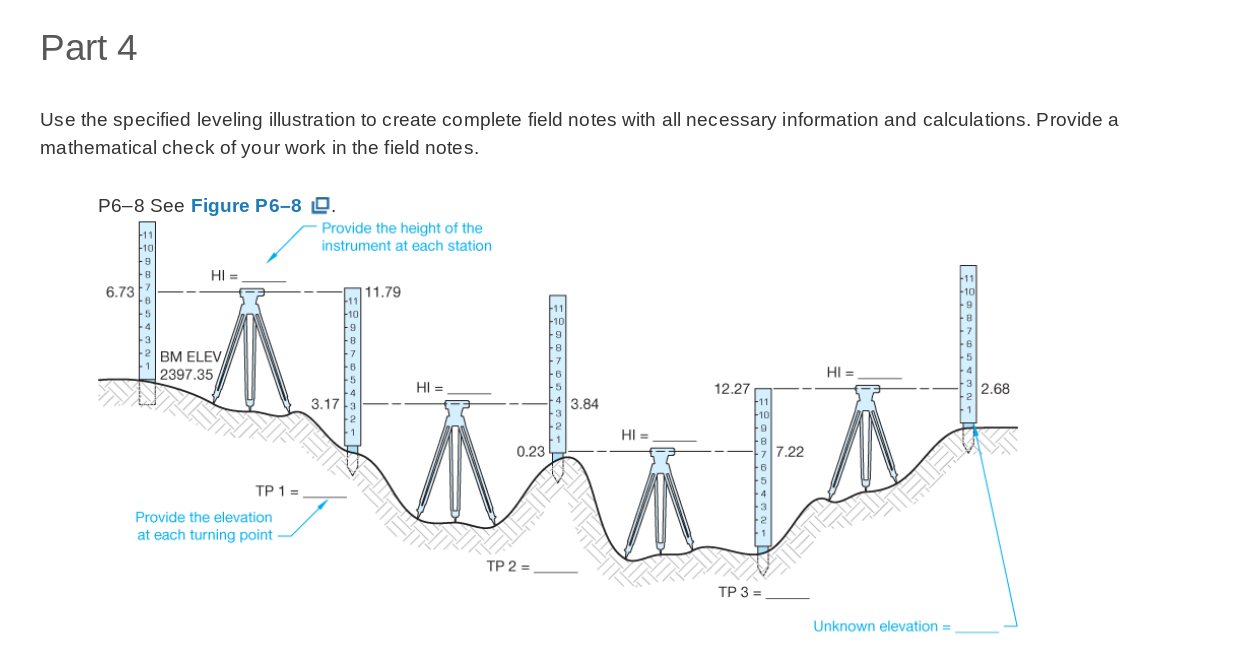Part 4 Use The Specified Leveling Illustration To Create Complete Field Notes With All Necessary Information And Calcula 1