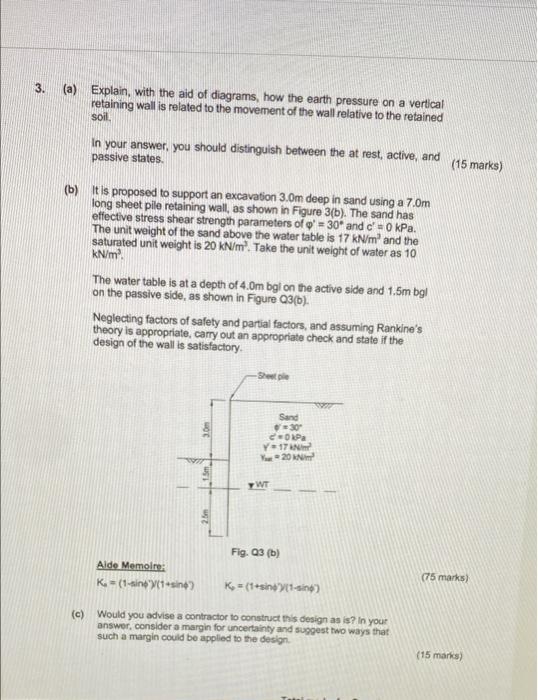 3 A Explain With The Aid Of Diagrams How The Earth Pressure On A Vertical Retaining Wall Is Related To The Movement 1