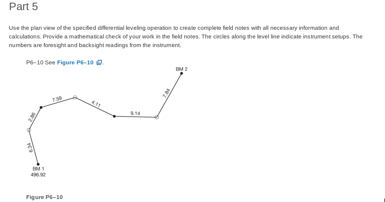 Part 5 Use The Plan View Of The Specified Differential Leveling Operation To Create Complete Field Notes With All Necess 1