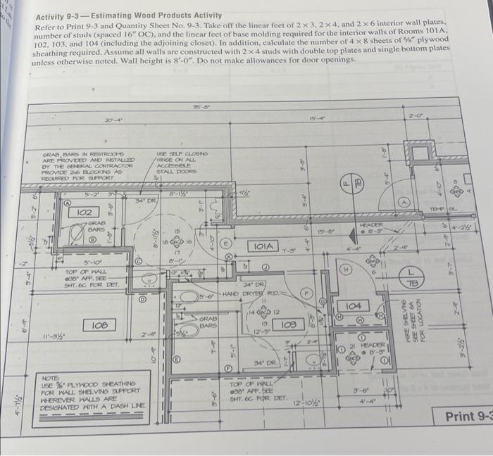 Activity 9 3 Estimating Wood Products Activity Refer To Print 9 3 And Quantity Sheet No 9 3 Take Off The Linear Feet 1