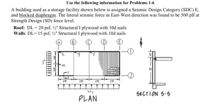 Use The Following Information For Problems 1 6 A Building Used As A Storage Facility Shown Below Is Assigned A Seismic D 1
