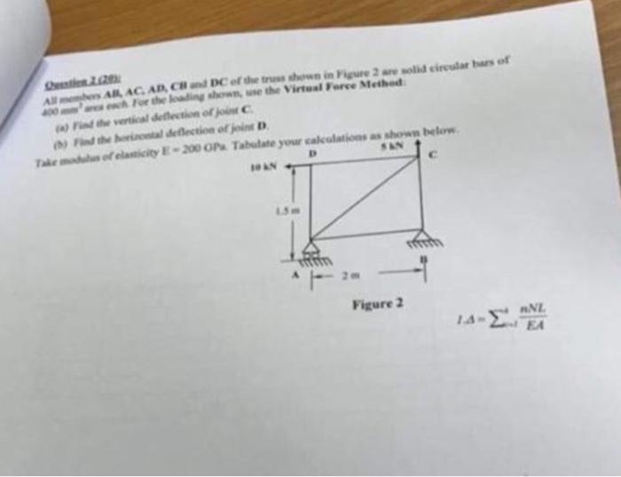 All Members Ab Ac Ad Cb And Dc Of The Truss Shown In Figure 2 Are Solid Circular Bars Of 400 Mm 2 Area Each For The L 1