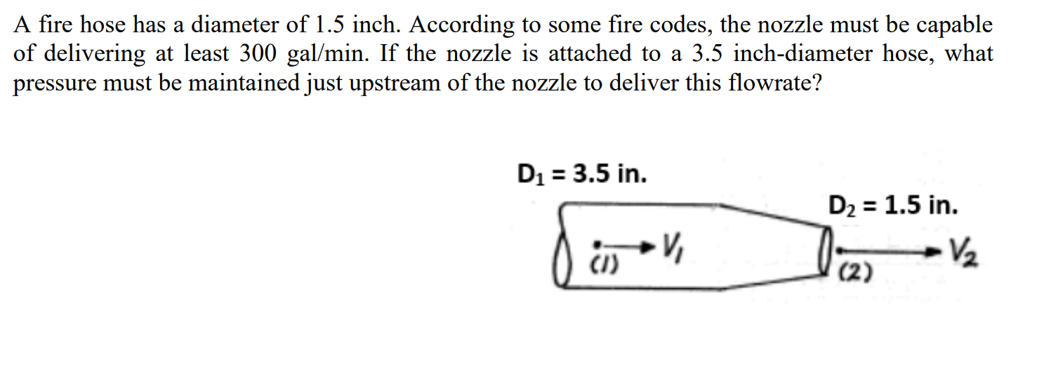 A A Fire Hose Has A Diameter Of 1 5 Inch According To Some Fire Codes The Nozzle Must Be Capable Of Delivering At Leas 1