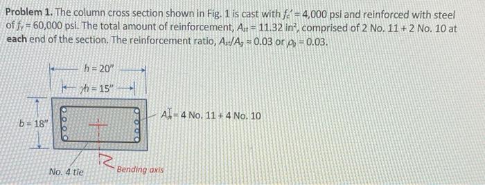 Problem 1 The Column Cross Section Shown In Fig 1 Is Cast With Fe 4 000 Ps And Reinforced With Steel Of Fx 60 000 1