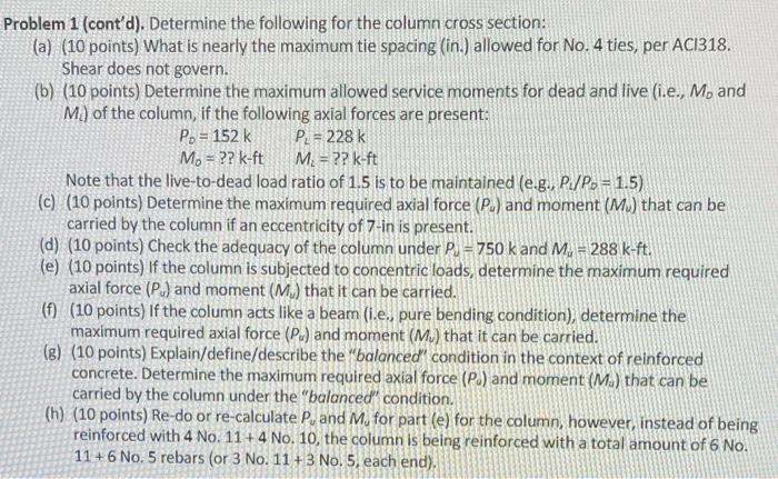 Problem 1 The Column Cross Section Shown In Fig 1 Is Cast With Fe 4 000 Ps And Reinforced With Steel Of Fx 60 000 3