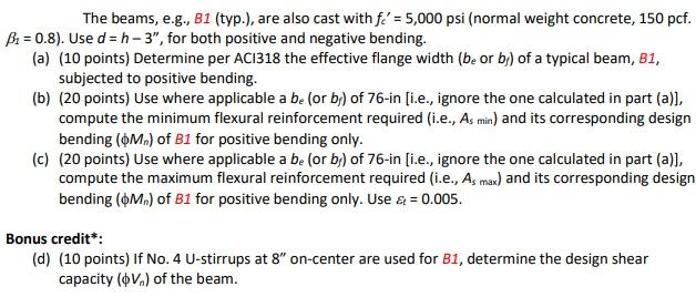 The Beams E G B1 Typ Are Also Cast With Fi 5 000 Psi Normal Weight Concrete 150 Pcf B 0 8 Use D N 3 1