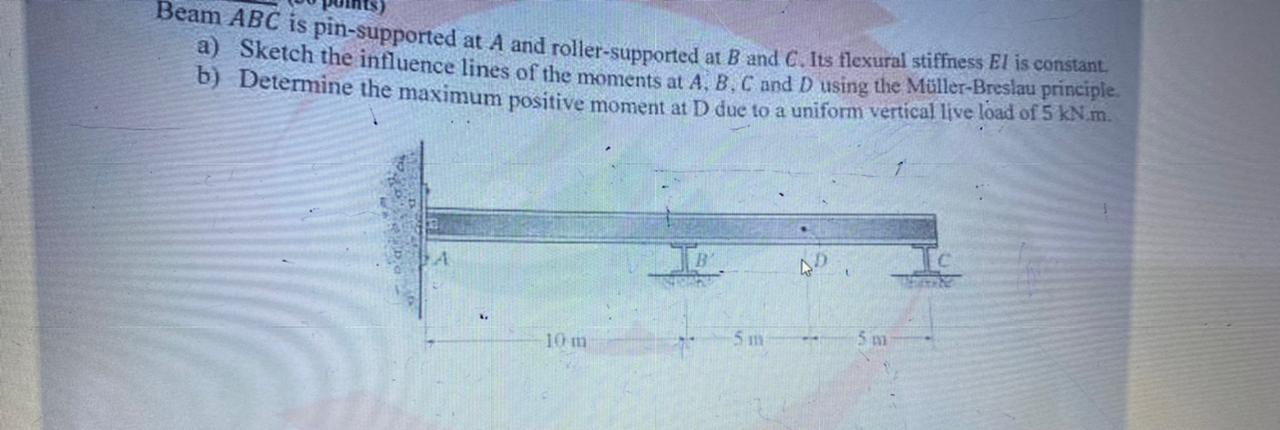 Beam Abc Is Pin Supported At A And Roller Supported At B And C Its Flexural Stiffness El Is Constant A Sketch The Infl 1
