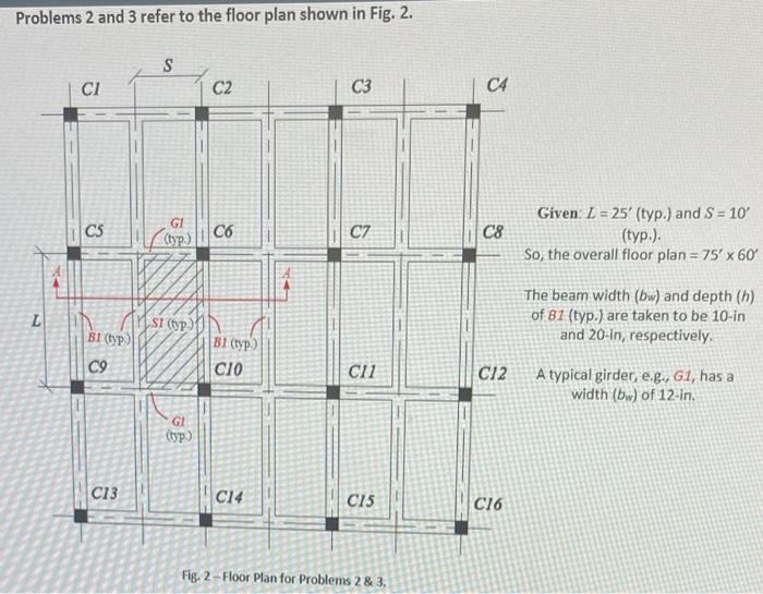 Problems 2 And 3 Refer To The Floor Plan Shown In Fig 2 S Ci C2 C3 C4 Cs C7 Typ C6 C8 Given L 25 Typ And S 1