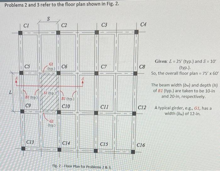 Problems 2 And 3 Refer To The Floor Plan Shown In Fig 2 S Ci C2 C3 C4 Cs Typ C6 C7 C8 Given L 25 Typ And S 1