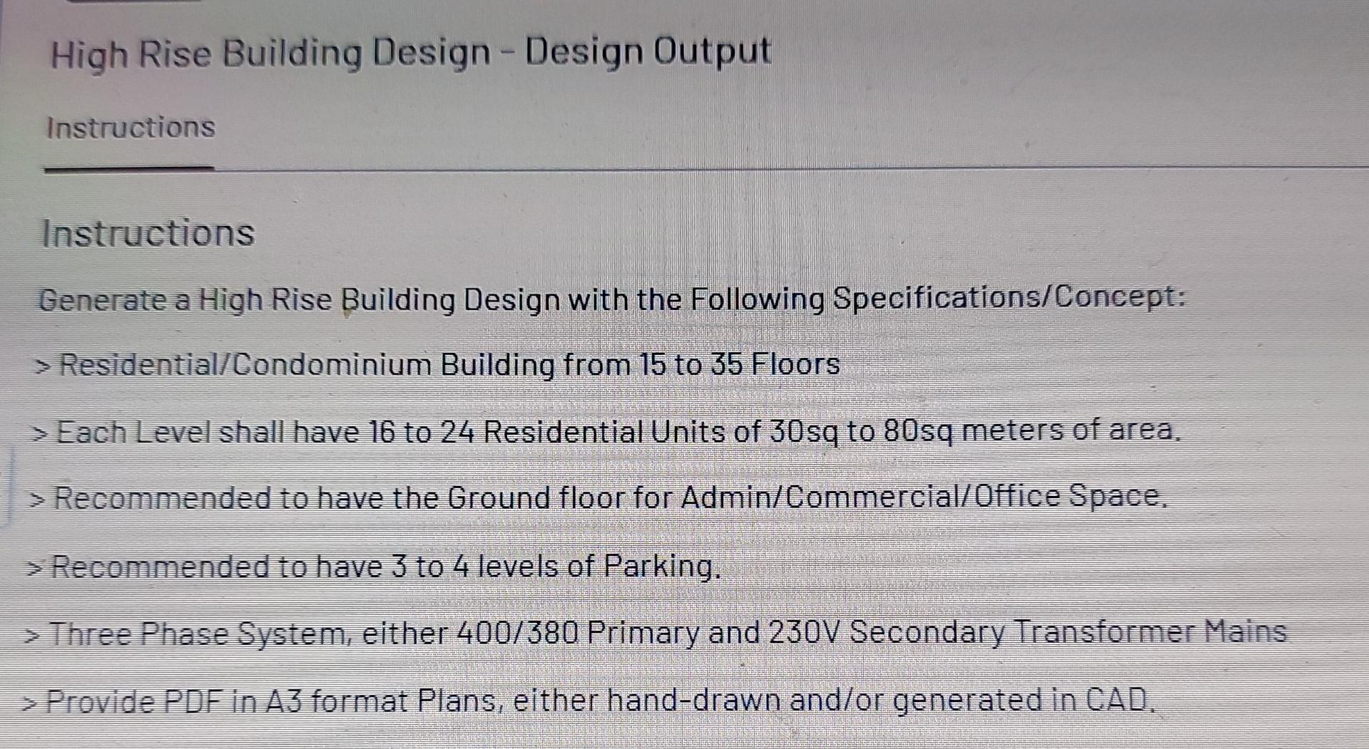 High Rise Building Design Design Output Instructions Instructions Generate A High Rise Building Design With The Follow 1