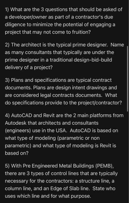 1 What Are The 3 Questions That Should Be Asked Of A Developer Owner As Part Of A Contractor S Due Diligence To Minimiz 1