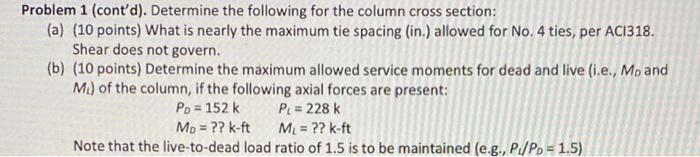 Problem 1 The Column Cross Section Shown In Fig 1 Is Cast With F 4 000 Psi And Reinforced With Steel Off 60 000 P 2