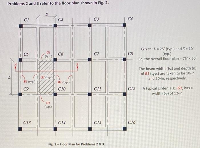 Problems 2 And 3 Refer To The Floor Plan Shown In Fig 2 S Ci C2 C3 C4 Cs 3 Gi Typ C6 C7 C8 Given L 25 Typ An 1