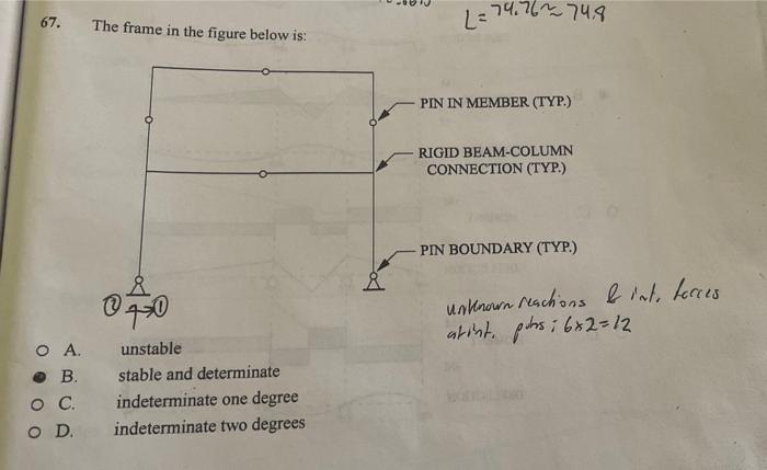 67 The Frame In The Figure Below Is 2 79 762 74 8 Pin In Member Typ Rigid Beam Column Connection Typ Pin Bounda 1