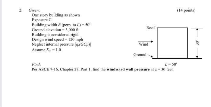14 Points 2 Given One Story Building As Shown Exposure C Building Width B Perp To L 50 Ground Elevation 3 000 1