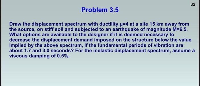 32 Problem 3 5 Draw The Displacement Spectrum With Ductility P 4 At A Site 15 Km Away From The Source On Stiff Soil And 1