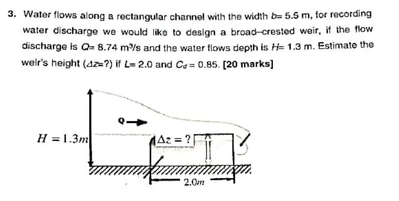 3 Water Flows Along A Rectangular Channel With The Width B 5 5 M For Recording Water Discharge We Would Like To Desig 1