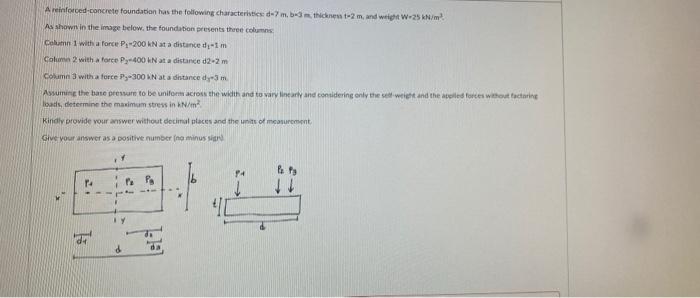 A Reinforced Concrete Foundation Has The Following Characters 7 M 3m Thickt 2 M And Weight W 25 N M As Shown In The 1