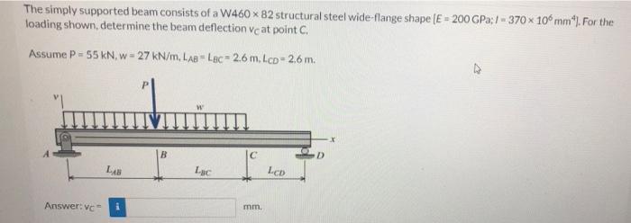 The Simply Supported Beam Consists Of A W460 82 Structural Steel Wide Flange Shape E 200 Gp 370 X 10 Mm For The 1