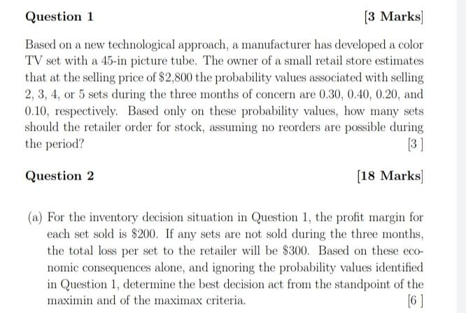 Question 1 3 Marks Based On A New Technological Approach A Manufacturer Has Developed A Color Tv Set With A 45 In Pic 1