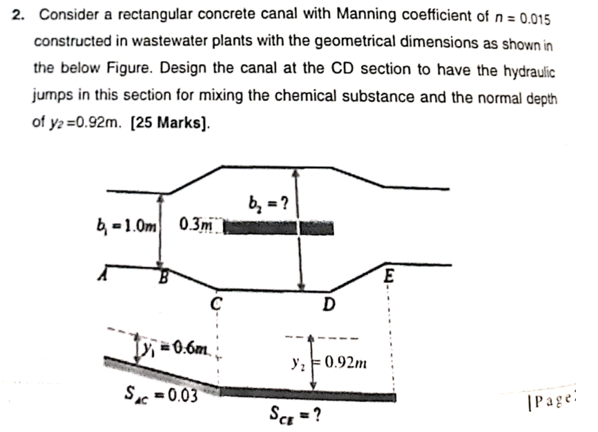 2 Consider A Rectangular Concrete Canal With Manning Coefficient Of N 0 015 Constructed In Wastewater Plants With The 1