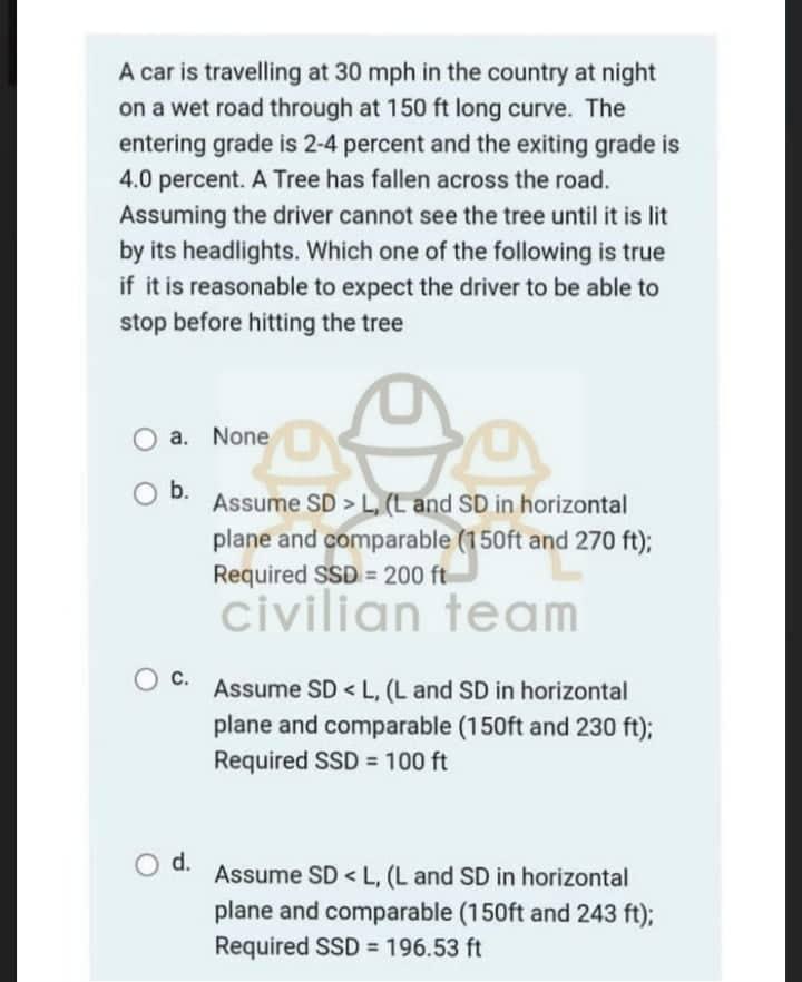 A Car Is Travelling At 30 Mph In The Country At Night On A Wet Road Through At 150 Ft Long Curve The Entering Grade Is 1
