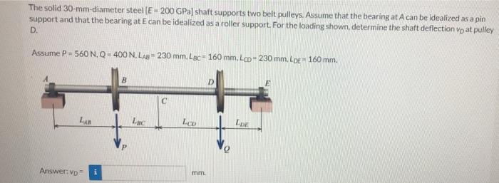 The Solid 30 Mm Diameter Steel E 200 Gpa Shaft Supports Two Belt Pulleys Assume That The Bearing At A Can Be Ideali 1