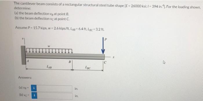 The Cantilever Beam Consists Of A Rectangular Structural Steel Tube Shape E 26000 Ksi 1 394 In For The Loading 1