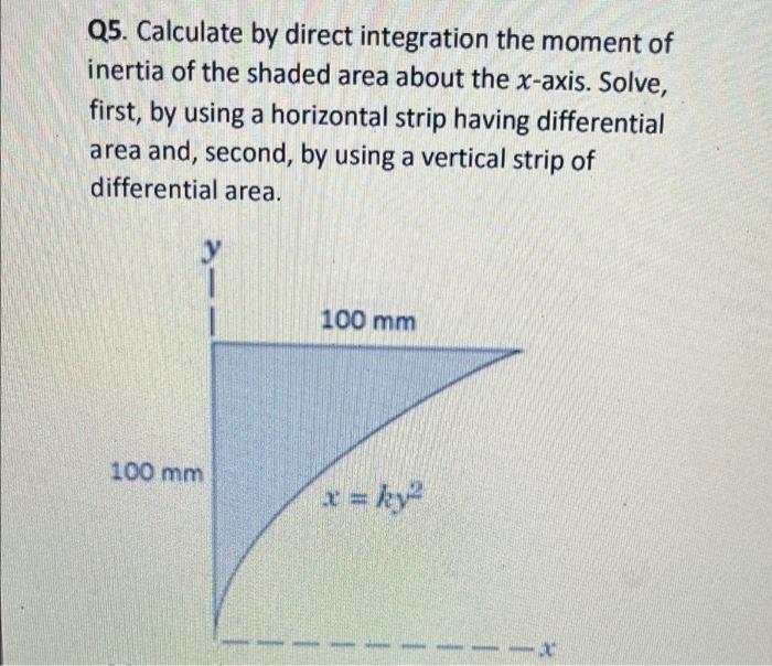 Q5 Calculate By Direct Integration The Moment Of Inertia Of The Shaded Area About The X Axis Solve First By Using A 1